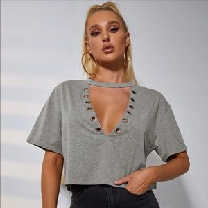 SHEIN Keyhole Neck O-Ring Front Tee